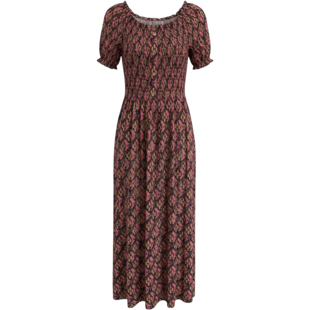 Seven Islands Geometric Smocked Maxi Dress Short Puff Sleeve Plus Size 2X